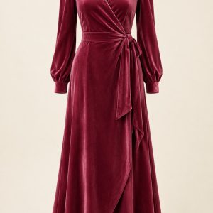 Deep Rose Velvet Wrap Dress