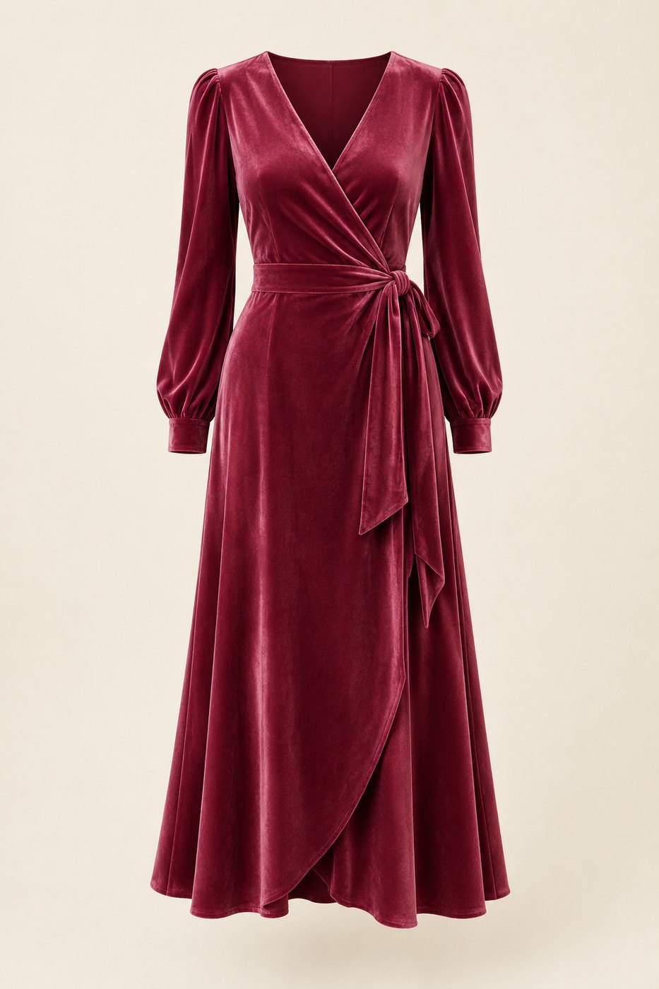 Deep Rose Velvet Wrap Dress