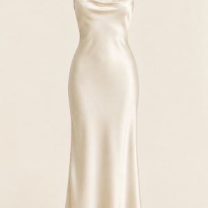 Ivory Satin Midi Slip Dress