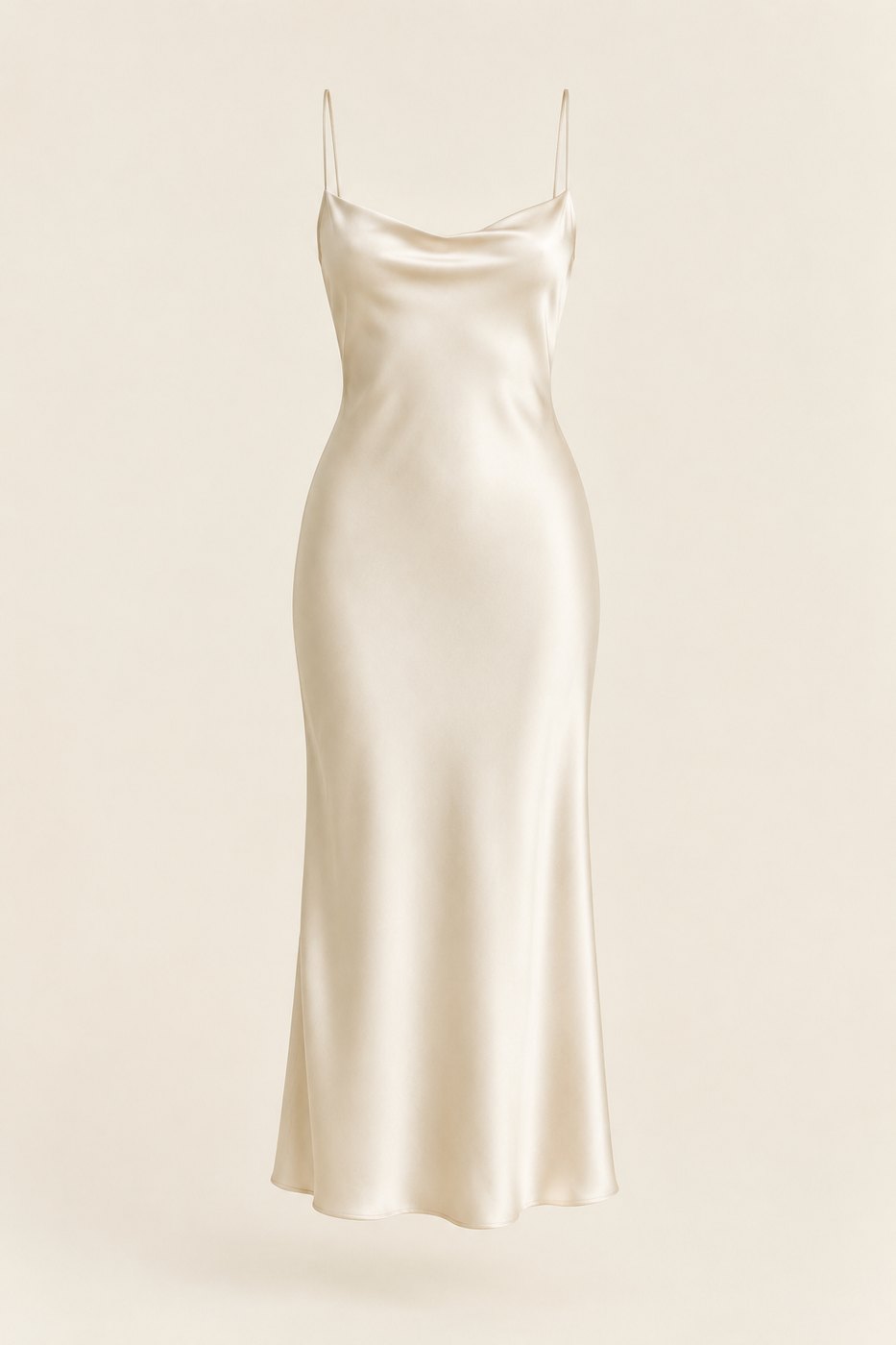 Ivory Satin Midi Slip Dress